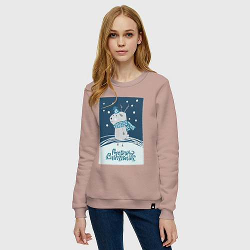 Женский свитшот Новогодний олень с шарфом / Пыльно-розовый – фото 3