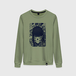 Свитшот хлопковый женский Кибернетическая девушка-скелет, цвет: авокадо