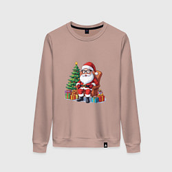 Свитшот хлопковый женский Дед мороз сидит в кресле рядом с ёлкой, цвет: пыльно-розовый