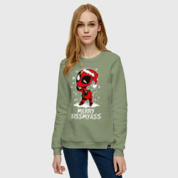 Свитшот хлопковый женский Deadpool - merry kiss my ass, цвет: авокадо — фото 2