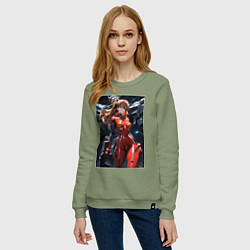 Свитшот хлопковый женский Аска Лэнгли Евангелион, цвет: авокадо — фото 2