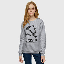 Свитшот хлопковый женский Серп и молот черный, цвет: меланж — фото 2