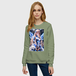 Свитшот хлопковый женский Девушка с кибернетическими крыльями, цвет: авокадо — фото 2