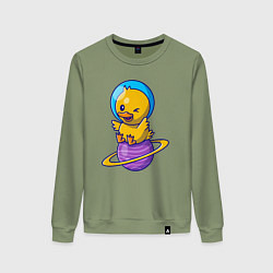 Свитшот хлопковый женский Утёнок на сатурне, цвет: авокадо