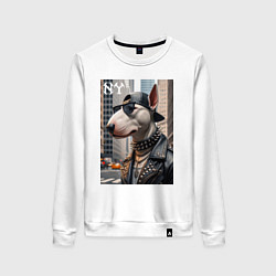 Свитшот хлопковый женский Чувак бультерьер житель Нью-Йорка, цвет: белый