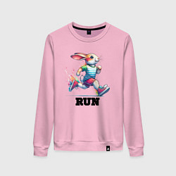 Свитшот хлопковый женский Заяц на тренировке, цвет: светло-розовый