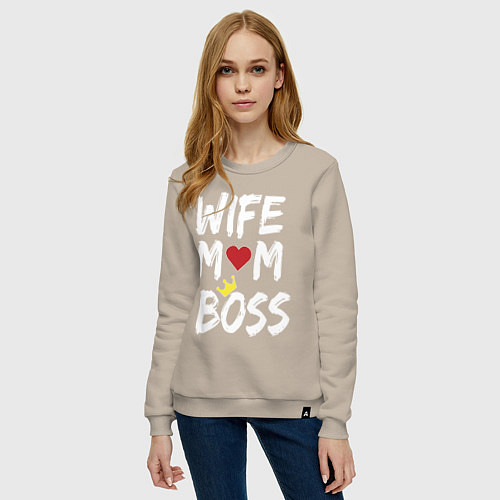 Женский свитшот Жена мама босс / Миндальный – фото 3