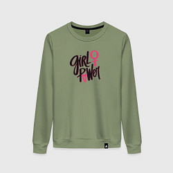 Свитшот хлопковый женский Girl power black and pink, цвет: авокадо