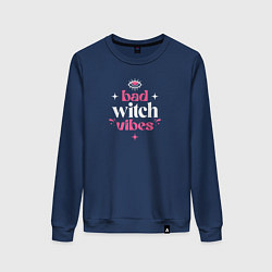 Свитшот хлопковый женский Bad witch vibes magic, цвет: тёмно-синий