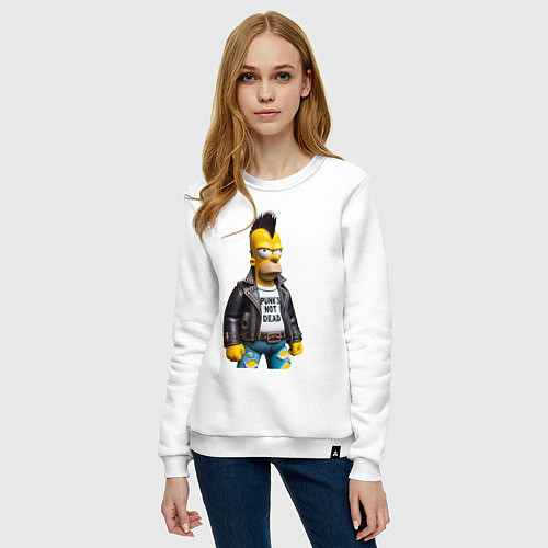 Женский свитшот The harsh Homer Simpson - punks not dead / Белый – фото 3
