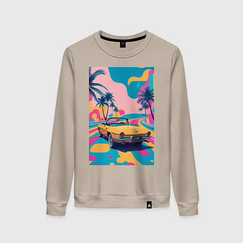 Женский свитшот Кабриолет едет по тропическому острову / Миндальный – фото 1