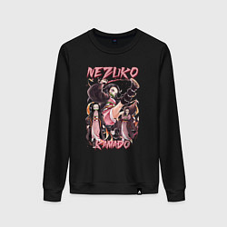 Свитшот хлопковый женский Клинок рассекающий демонов Nezuko Kamado, цвет: черный