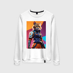 Свитшот хлопковый женский Ультразверьки кошка, цвет: белый
