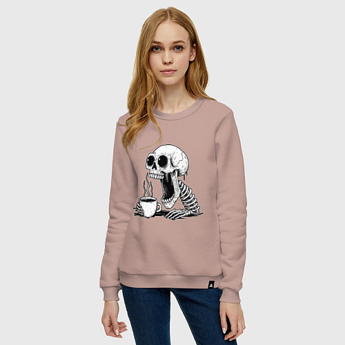 Женский свитшот Skeleton with coffee / Пыльно-розовый – фото 3