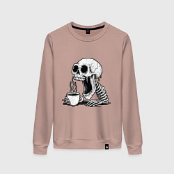 Свитшот хлопковый женский Skeleton with coffee, цвет: пыльно-розовый
