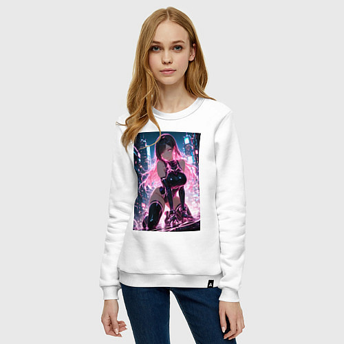 Женский свитшот Тифа Локхарт из Final Fantasy VII в стиле киберпан / Белый – фото 3