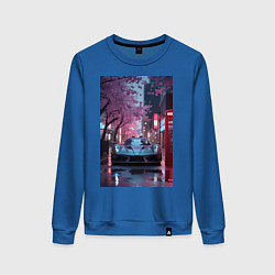 Свитшот хлопковый женский Суперкар и сакура, цвет: синий