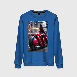Свитшот хлопковый женский Девушка на футуристическом мотоцикле, цвет: синий