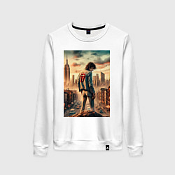 Свитшот хлопковый женский Mick Jagger is the world legend, цвет: белый