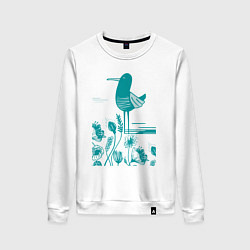 Женский свитшот Птичка и цветы в голубом