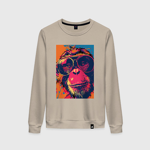 Женский свитшот Обезьяна в очках big pop art / Миндальный – фото 1