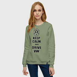 Свитшот хлопковый женский Keep Calm & Drive VW, цвет: авокадо — фото 2