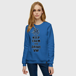 Свитшот хлопковый женский Keep Calm & Drive VW, цвет: синий — фото 2