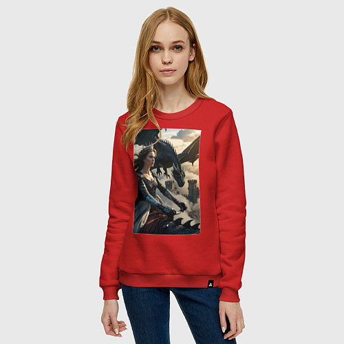 Женский свитшот Королева летит на драконе / Красный – фото 3