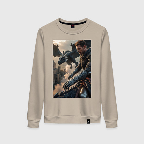 Женский свитшот Рыцарь летит на драконе / Миндальный – фото 1