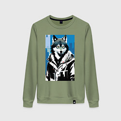 Женский свитшот Волк в мегаполисе - нейроарт