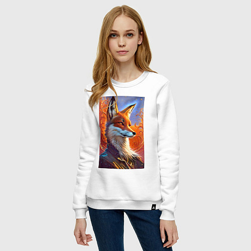 Женский свитшот Fox fashionista - ai art fantasy / Белый – фото 3