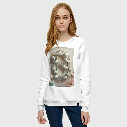 Женский свитшот Ландыши девушкам на 8 марта / Белый – фото 3