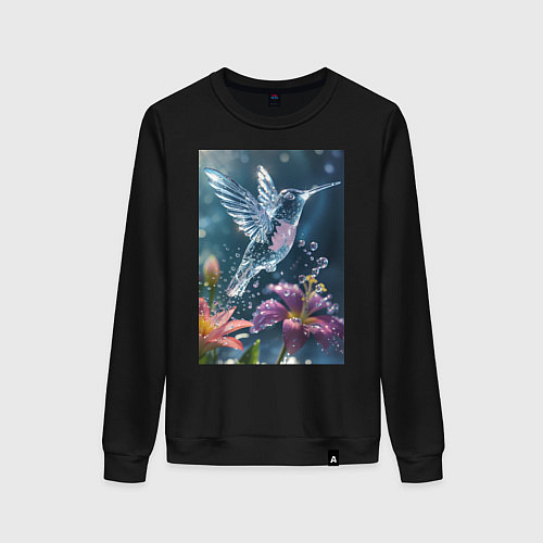 Женский свитшот Колибри у цветка / Черный – фото 1