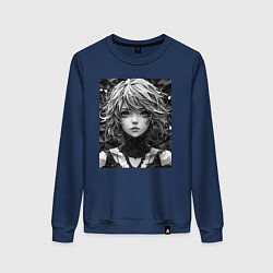 Женский свитшот Аниме портрет девушки в черно-белом цвете