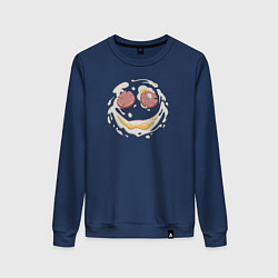 Свитшот хлопковый женский Лакомый кусочек-яичница с улыбкой, цвет: тёмно-синий
