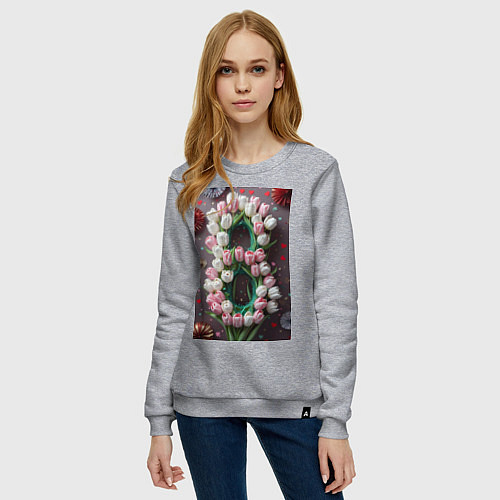 Женский свитшот Тюльпаны к празднику 8 марта / Меланж – фото 3