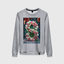 Свитшот хлопковый женский Тюльпаны к празднику 8 марта, цвет: меланж