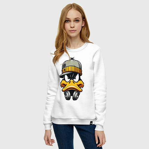 Женский свитшот Duffy Duck in headphones / Белый – фото 3