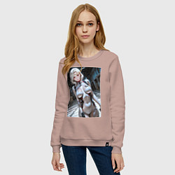 Свитшот хлопковый женский Девушка-наемница, цвет: пыльно-розовый — фото 2