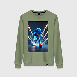Свитшот хлопковый женский Соник убегает от ракет, цвет: авокадо