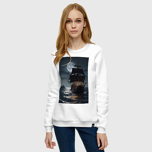 Женский свитшот Пиратский корабль в шторм / Белый – фото 3