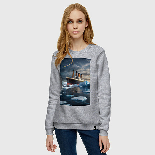 Женский свитшот Титаник плывет среди айсбергов / Меланж – фото 3