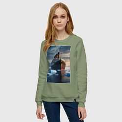 Свитшот хлопковый женский Титаник плывет среди айсбергов, цвет: авокадо — фото 2