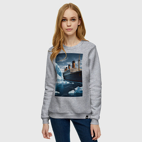 Женский свитшот Титаник плывет среди айсбергов / Меланж – фото 3