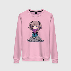 Свитшот хлопковый женский Аниме тиби и книга, цвет: светло-розовый
