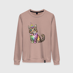 Женский свитшот Праздничный котик в колпаке единорога