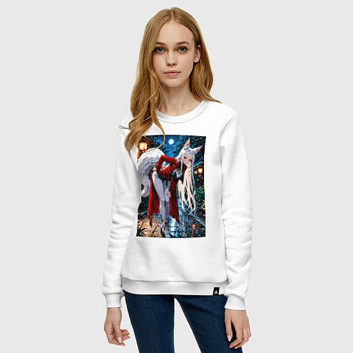 Женский свитшот Белоснежная лиса лунной ночью / Белый – фото 3