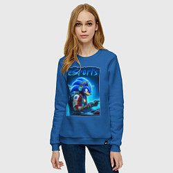 Свитшот хлопковый женский Hedgehog Sonic is esports player - neon glow, цвет: синий — фото 2