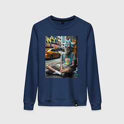Свитшот хлопковый женский Rick Sanchez is a hippie from New York, цвет: тёмно-синий