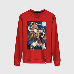 Свитшот хлопковый женский Рафталия сражается в ночи, цвет: красный